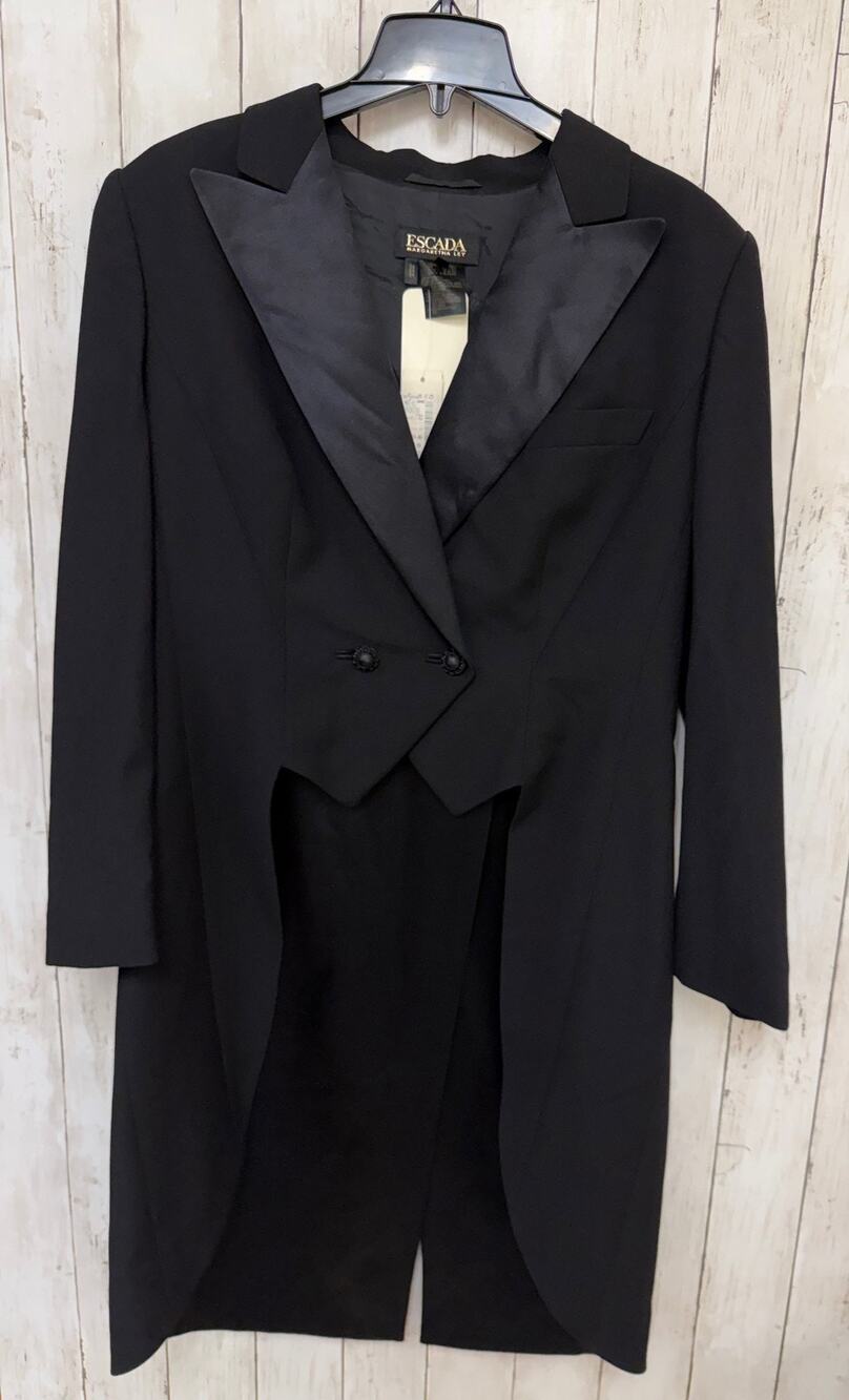Escada Margaretha Ley Womens Tailcoat Tuxedo Jacket 10 Black Wool Silk NWT